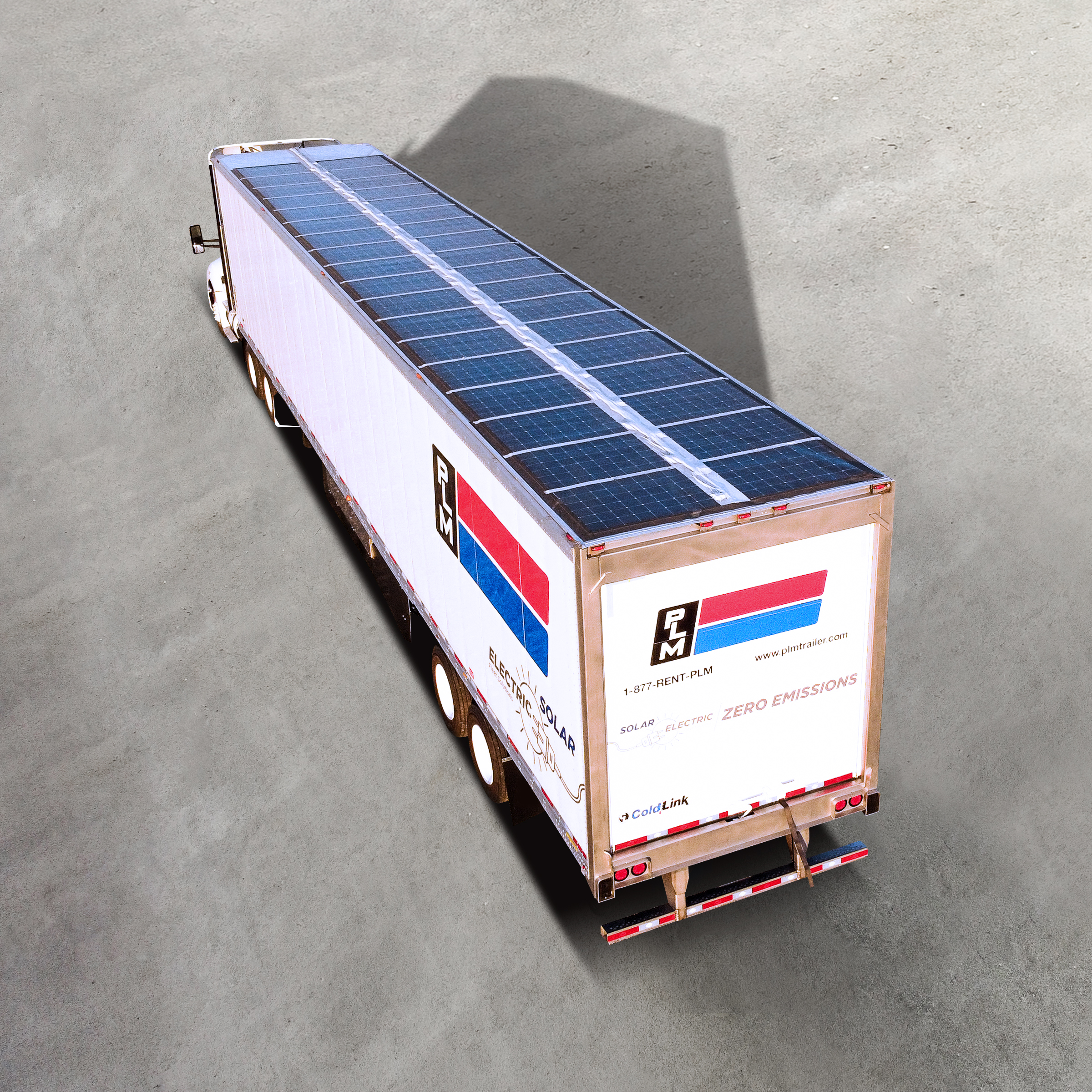 Zero Emissions refrigerated trailer with solar panels on top.